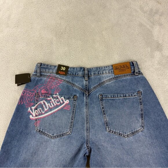 Von Dutch NWT Women's Size 30x32 Extra Wide Leg Flare Jeans Y2K Embroidered - Picture 6 of 16